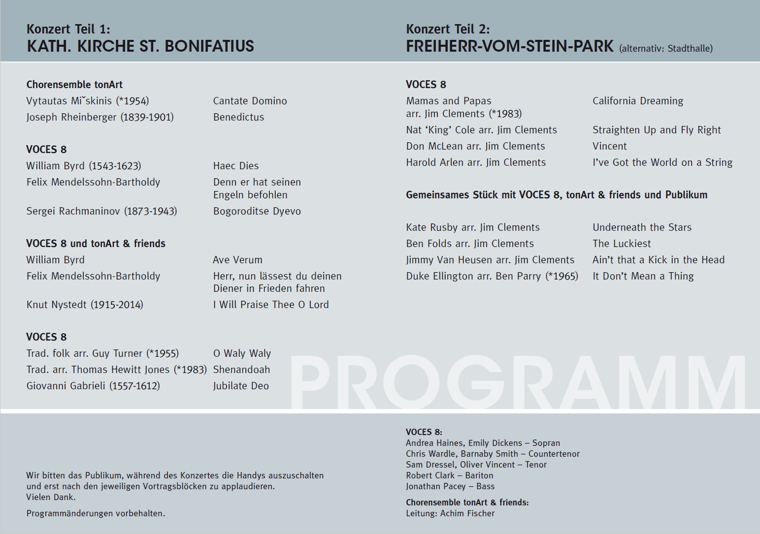 Programm tonArt vocal 2016